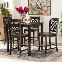 Baxton Studio RH340P-Dark Brown/Walnut-5PC Pub Set Nicolette Modern and Contemporary Two-Tone Dark Brown and Walnut Brown Finished Wood 5-Piece Pub Set